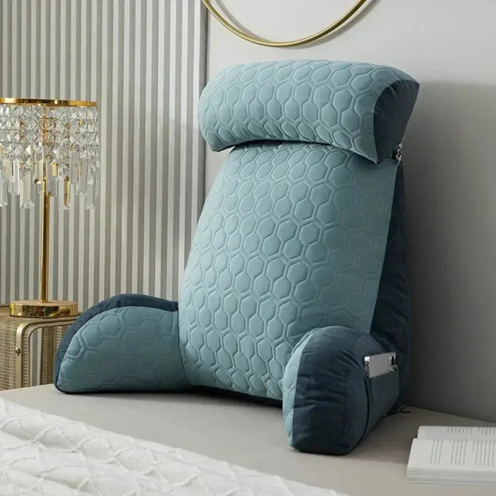 Reading Pillow Upright Support Silk-Blend Cover & Side Pockets