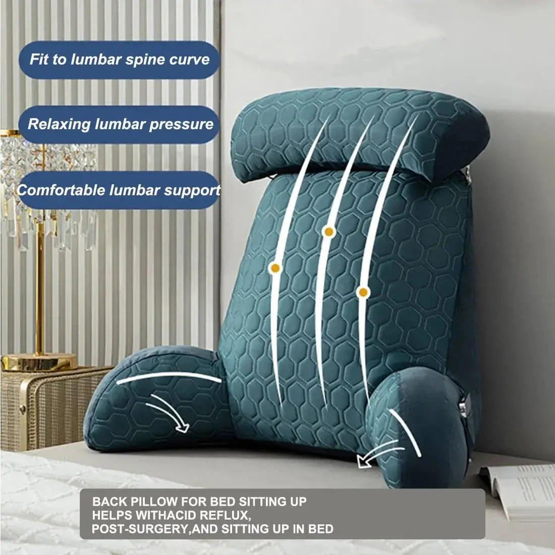 Reading Pillow Upright Support Silk-Blend Cover & Side Pockets