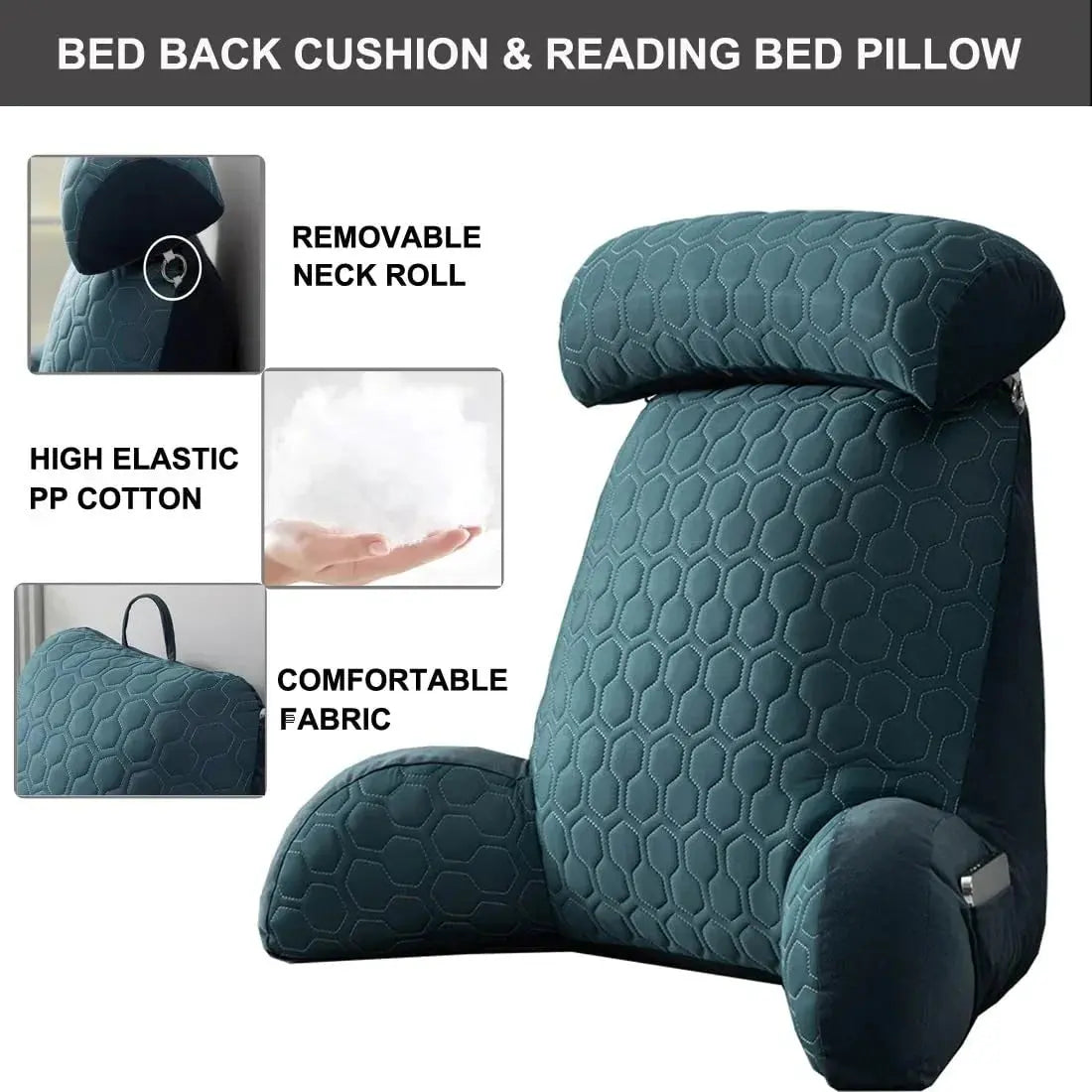 Reading Pillow Upright Support Silk-Blend Cover & Side Pockets