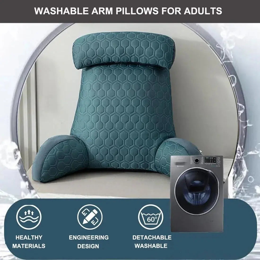 Reading Pillow Upright Support Silk-Blend Cover & Side Pockets