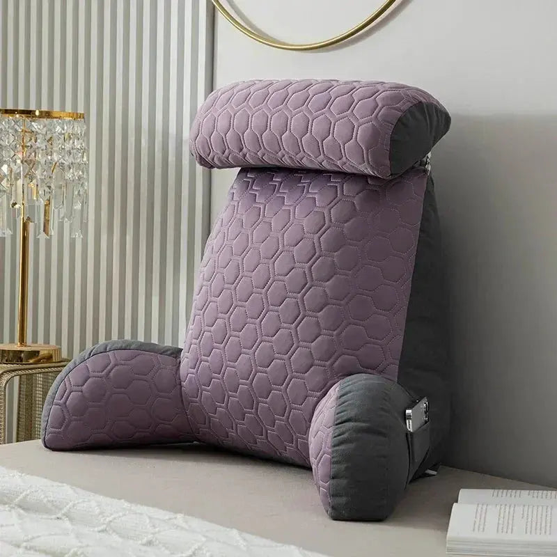 Reading Pillow Upright Support Silk-Blend Cover & Side Pockets