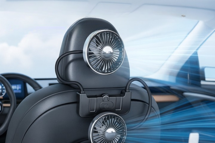 Rear Seat Fan Dual-Head 360 Degree Adjustable USB-C Charging