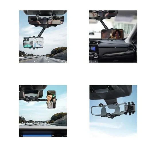 Rear View Mirror Phone Holder Rotatable & Retractable Arm