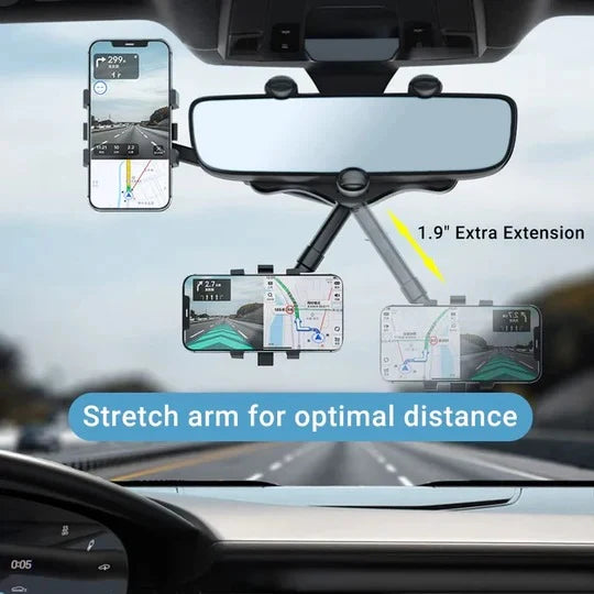 Rear View Mirror Phone Holder Rotatable & Retractable Arm