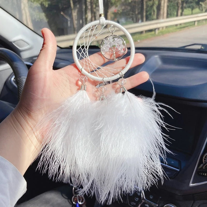 Rearview Mirror Ornament Real Feathers & Glass Beads Gift Box