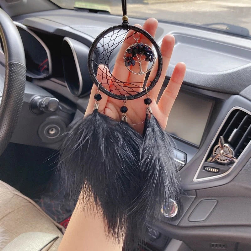Rearview Mirror Ornament Real Feathers & Glass Beads Gift Box