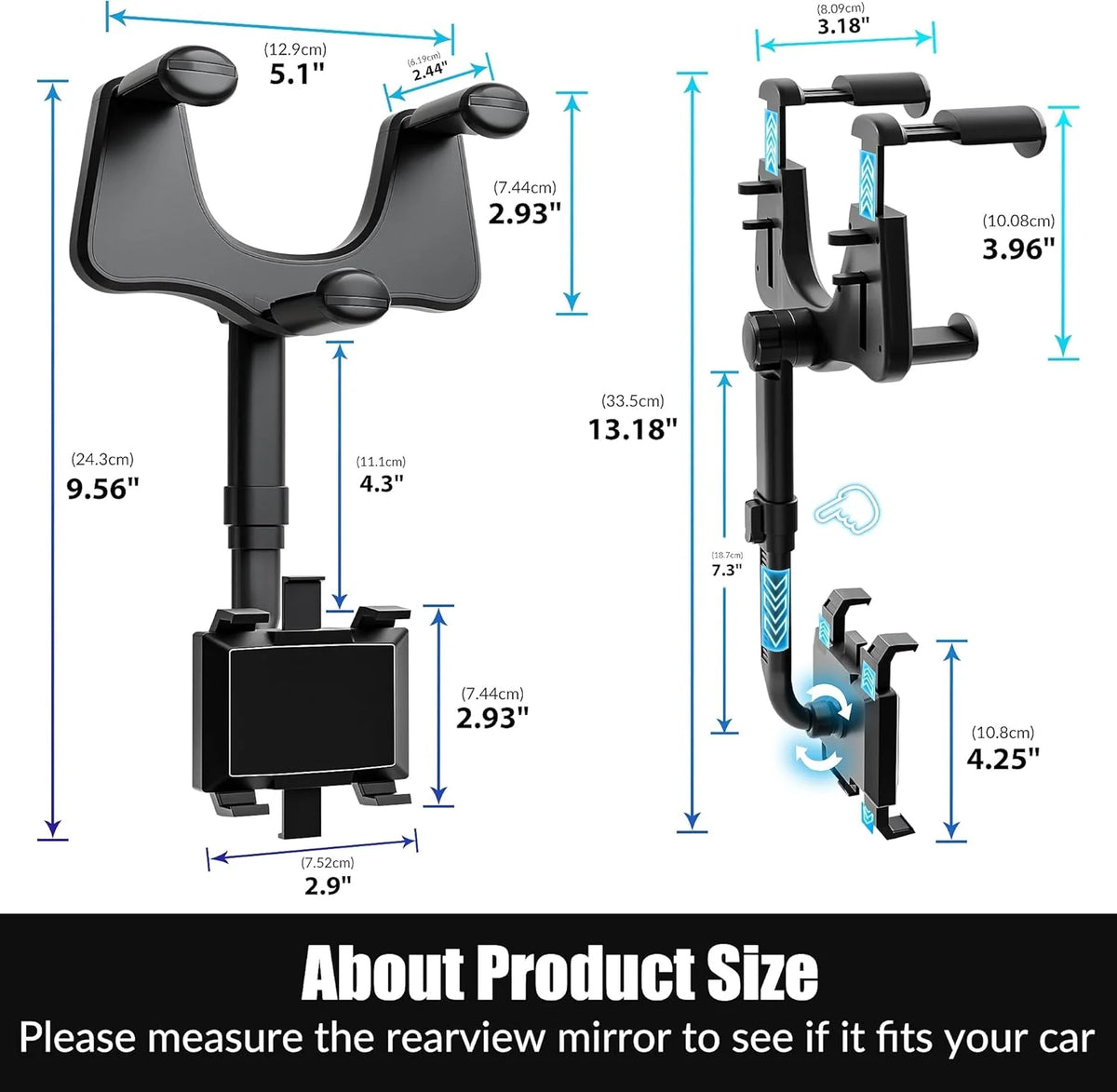 Rearview Mirror Phone Holder 360° Rotation Silicone-Padded Four-Jaw