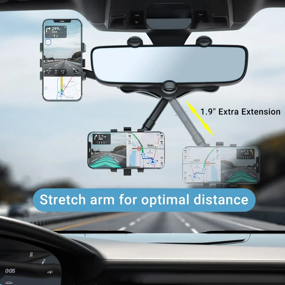 Rearview Mirror Phone Mount 360 Degree Rotation Tool-Free Clip