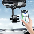 Rearview Mirror Phone Mount 360° Rotation & Retractable Arm