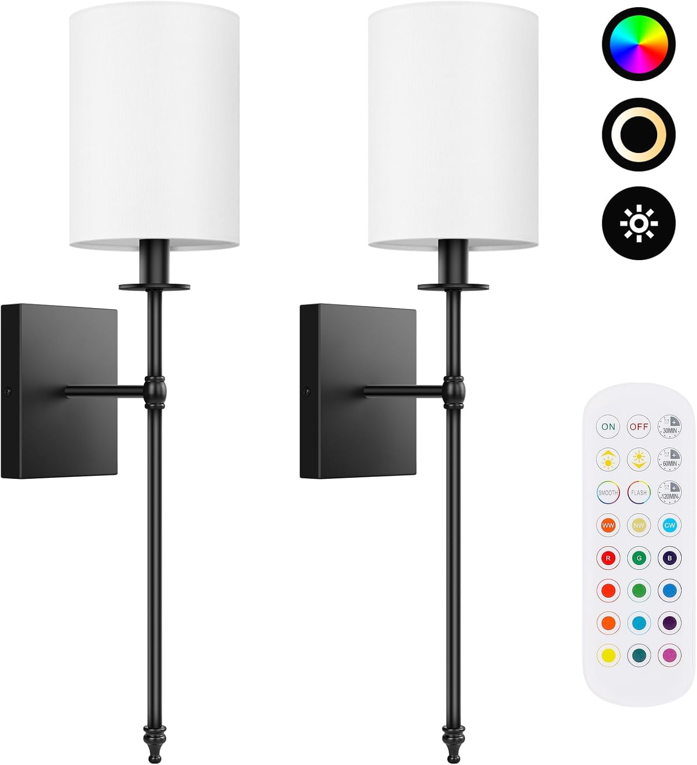 Rechargeable Dimmable Remote-Control LED Wall Sconce (Set of 2)