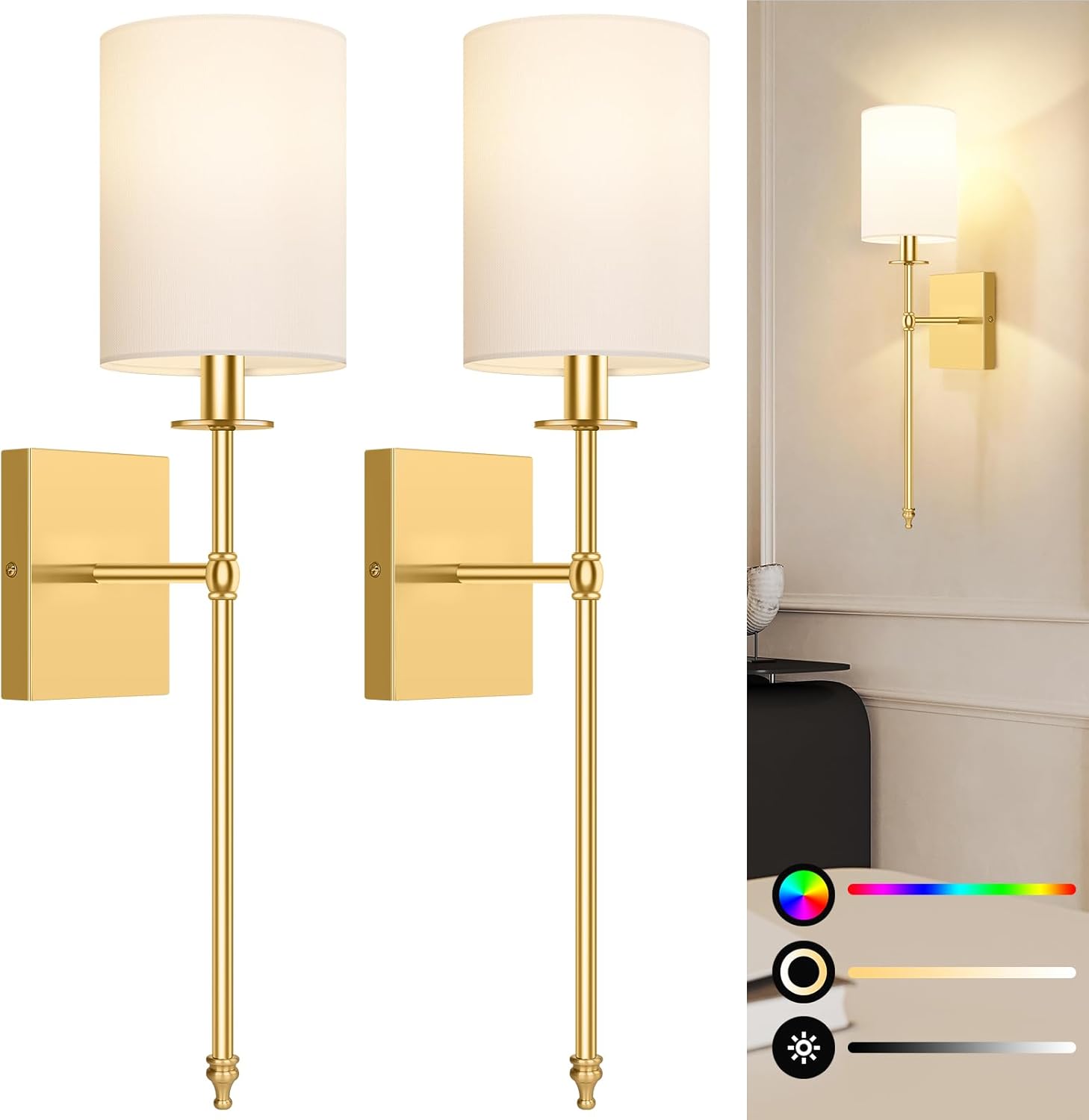 Rechargeable Dimmable Remote-Control LED Wall Sconce (Set of 2)