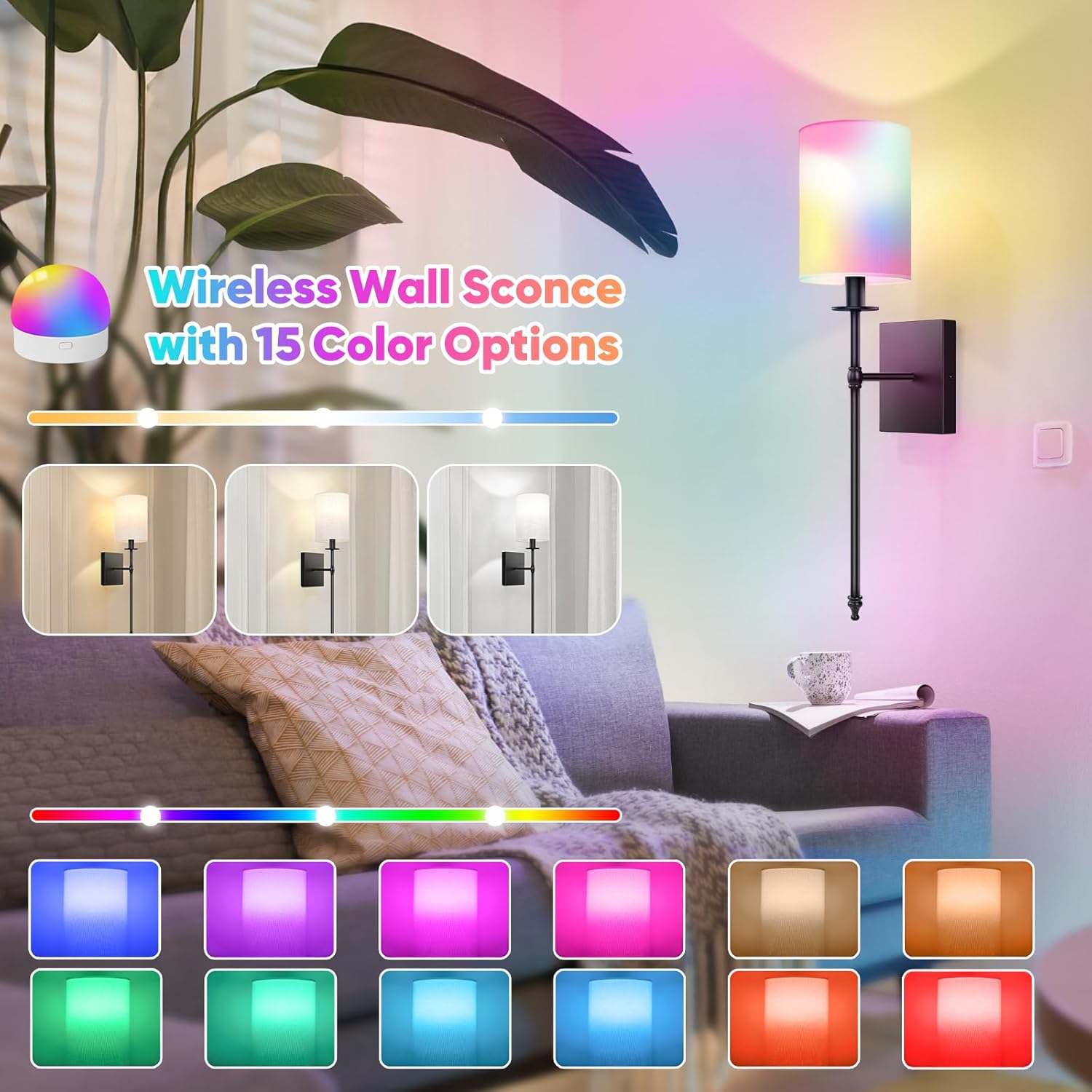 Rechargeable Dimmable Remote-Control LED Wall Sconce (Set of 2)