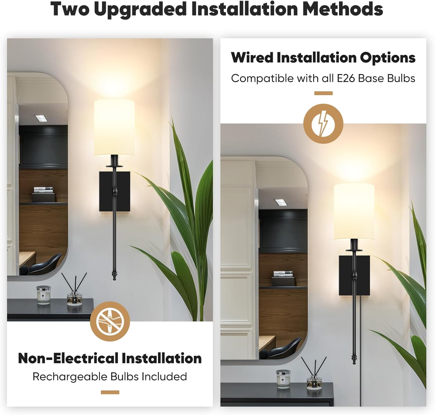 Rechargeable Dimmable Remote-Control LED Wall Sconce (Set of 2)