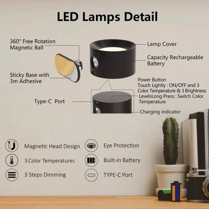 Rechargeable Magnetic 360° Pivot Wall Sconce