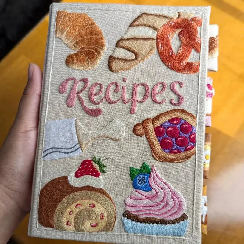 Recipe Book Hand-Embroidered Cover & Splash-Proof Pages