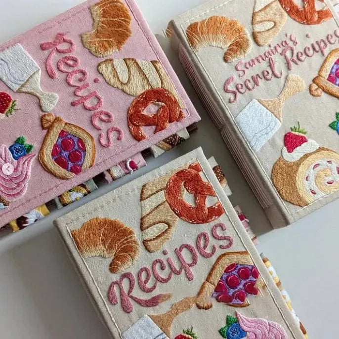 Recipe Book Hand-Embroidered Cover & Splash-Proof Pages