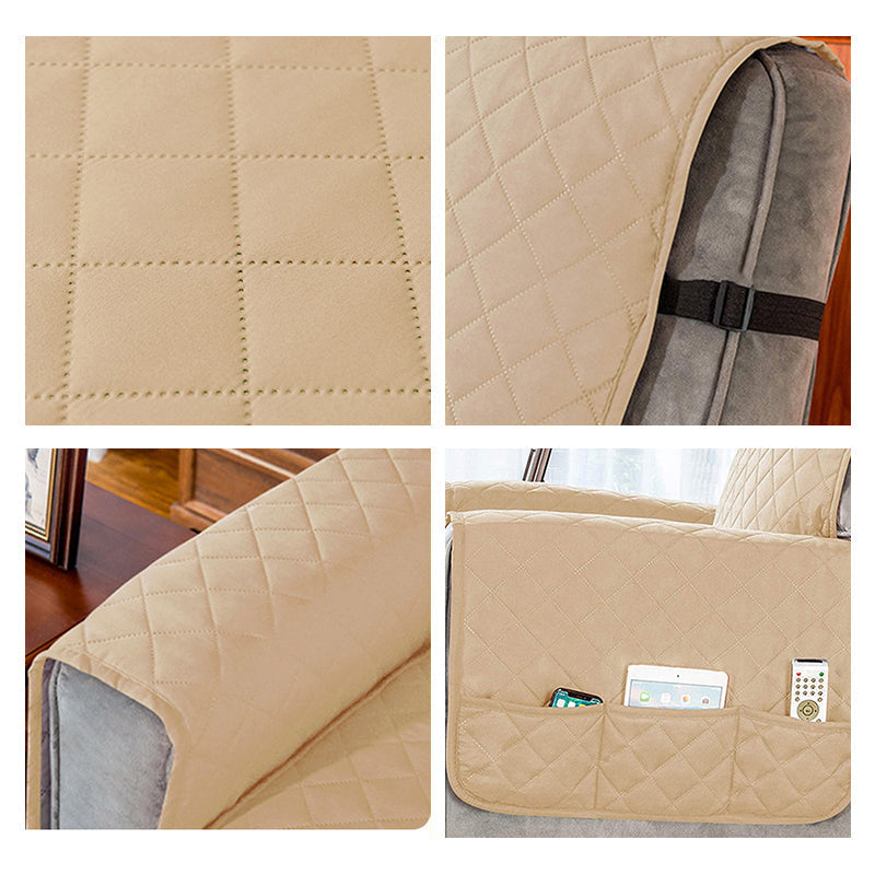 Recliner Chair Cover Quilted Fleece Six Pockets Machine Washable