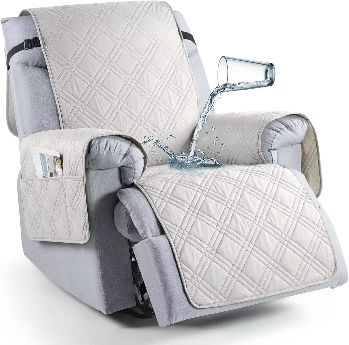 Recliner Chair Cover Waterproof Silicone Grip Backing & Adjustable Straps