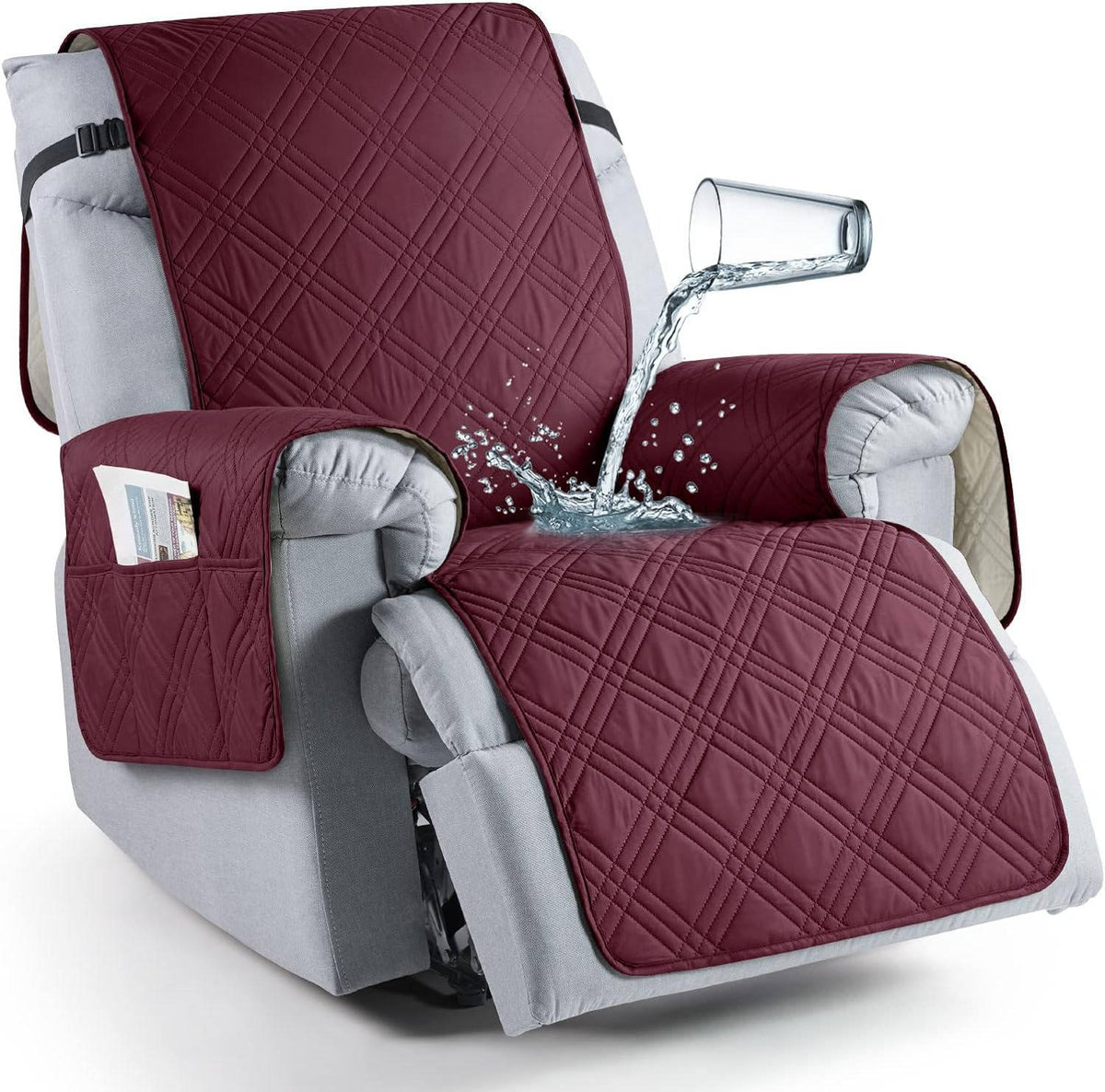 Recliner Chair Cover Waterproof Silicone Grip Backing & Adjustable Straps