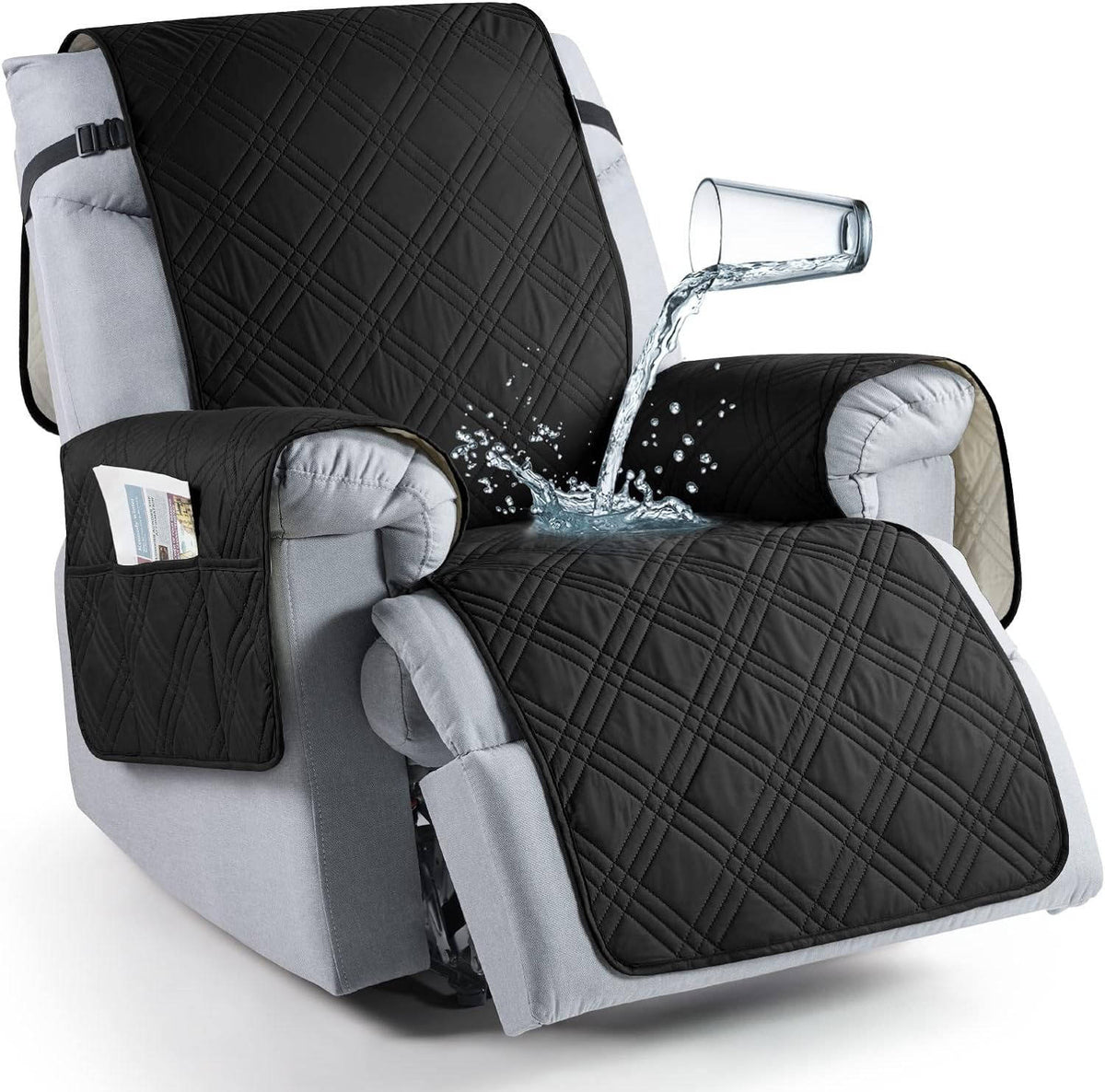 Recliner Chair Cover Waterproof Silicone Grip Backing & Adjustable Straps