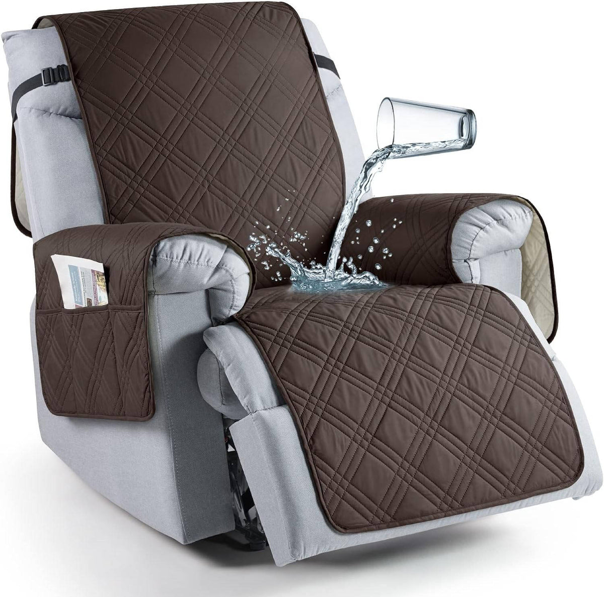 Recliner Chair Cover Waterproof Silicone Grip Backing & Adjustable Straps