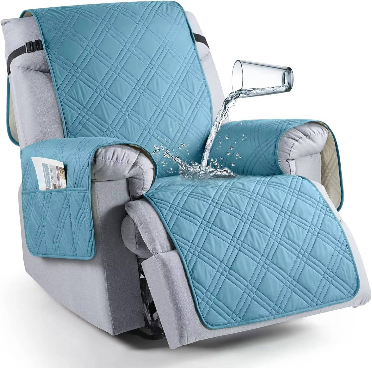 Recliner Chair Cover Waterproof Silicone Grip Backing & Adjustable Straps