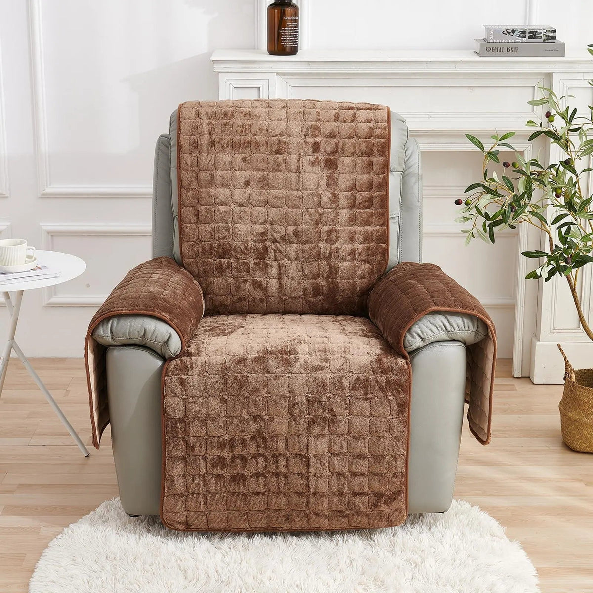 Recliner Cover Machine-Washable Stretchable Microfiber Elastic Edges & Straps