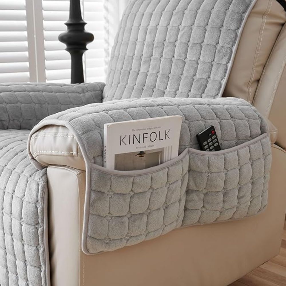 Recliner Cover Plush Grid Texture & Reinforced Arm Covers