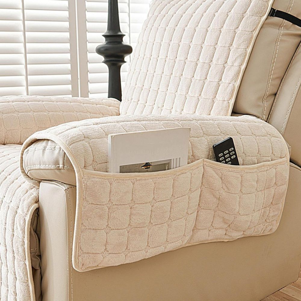 Recliner Cover Plush Grid Texture & Reinforced Arm Covers
