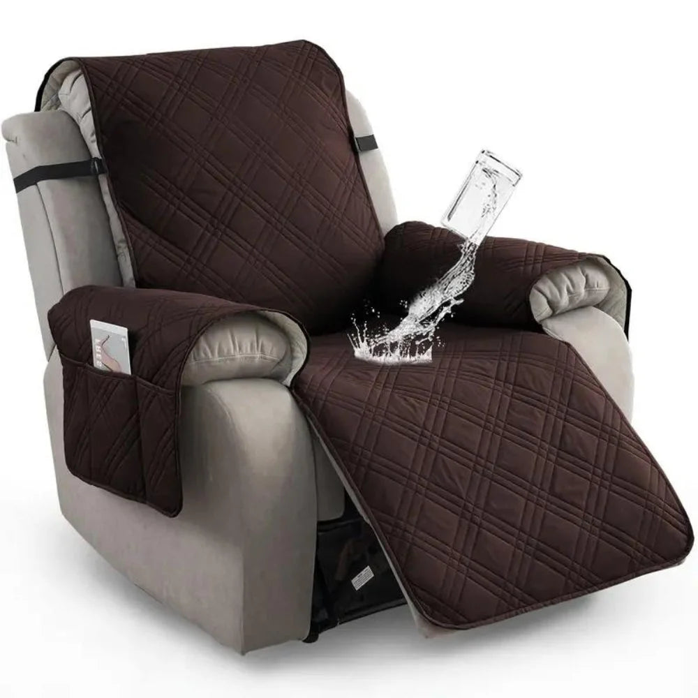 Recliner Cover Quilted Microfiber Waterproof Anti-Slip Side Pocket