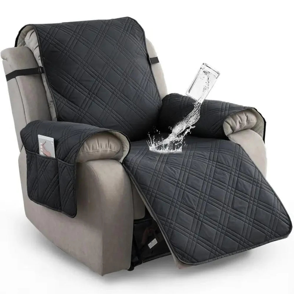 Recliner Cover Quilted Microfiber Waterproof Anti-Slip Side Pocket