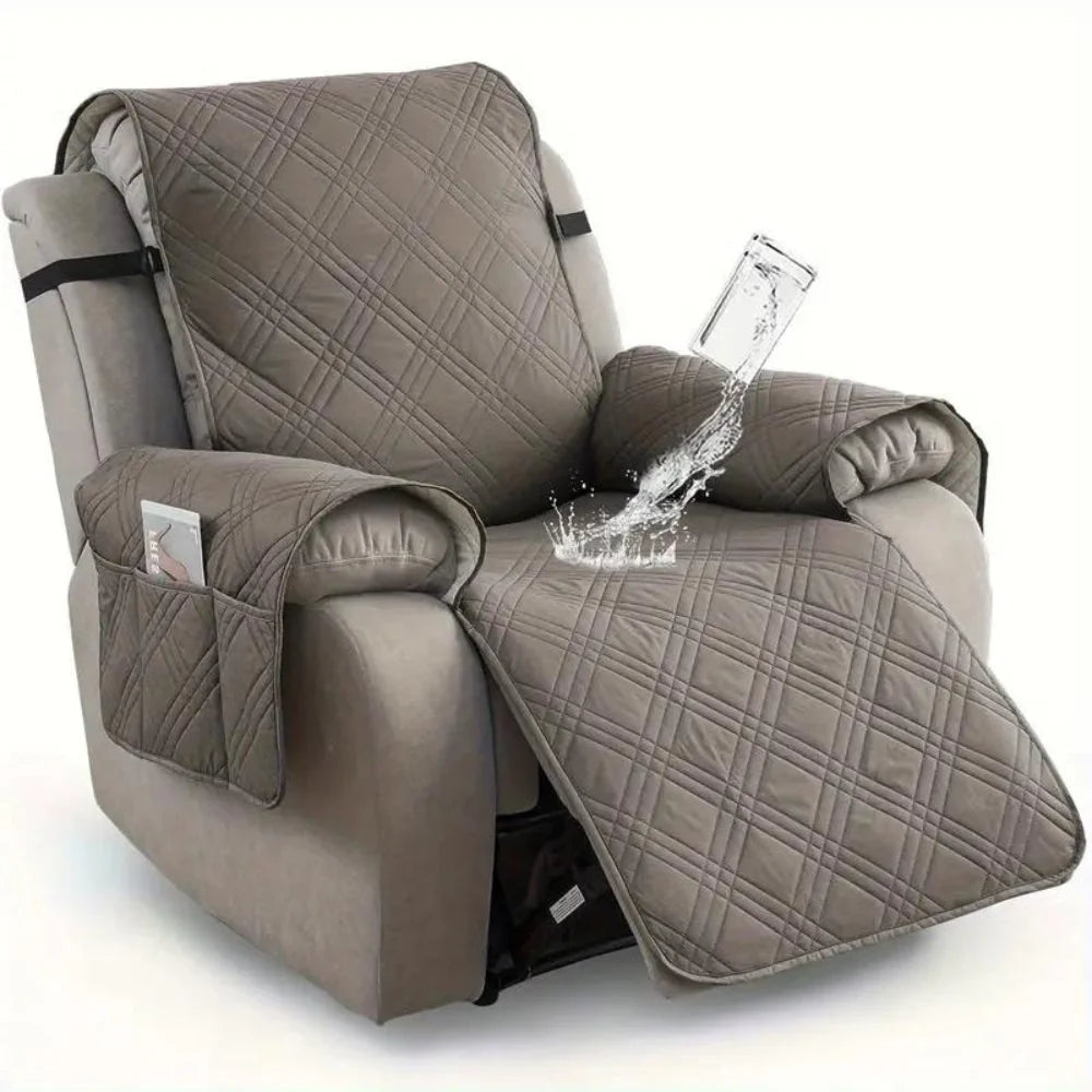 Recliner Cover Quilted Microfiber Waterproof Anti-Slip Side Pocket