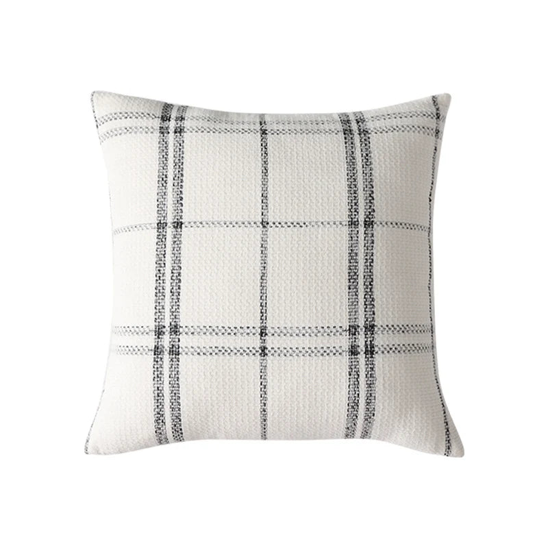 Rectangular Cushion Cover Checkered Woven Cotton Blend & Hidden Zipper