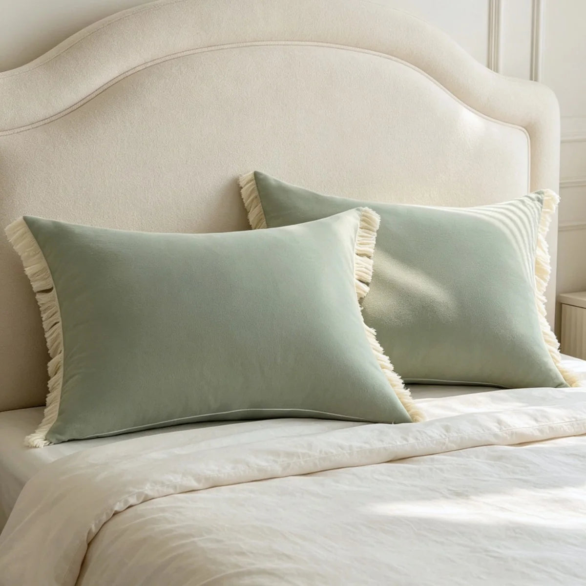 Rectangular Cushion Cover Cotton-Linen Fringed Edge & Invisible Zipper