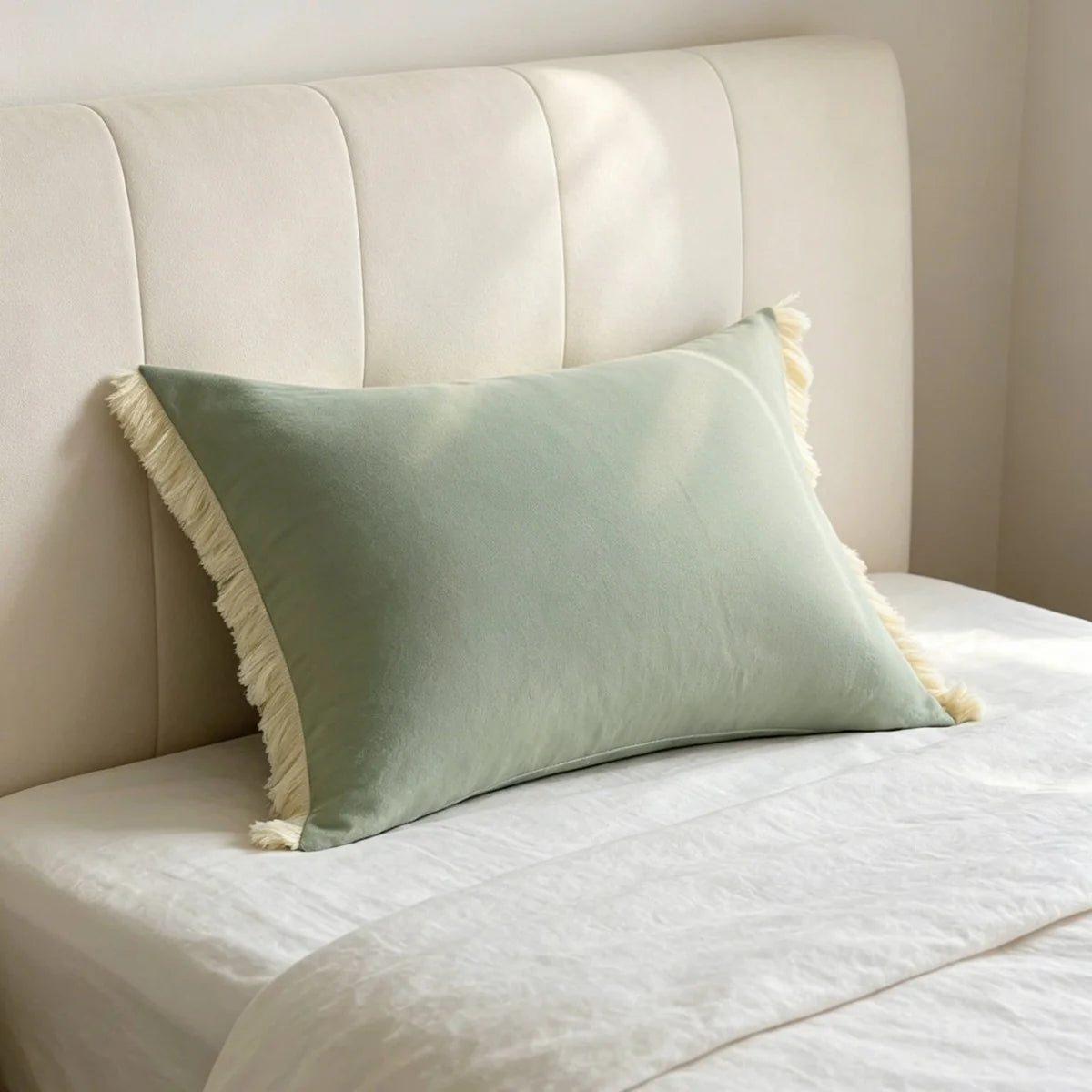 Rectangular Cushion Cover Cotton-Linen Fringed Edge & Invisible Zipper