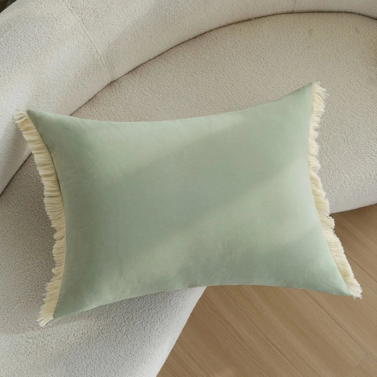 Rectangular Cushion Cover Cotton-Linen Fringed Edge & Invisible Zipper