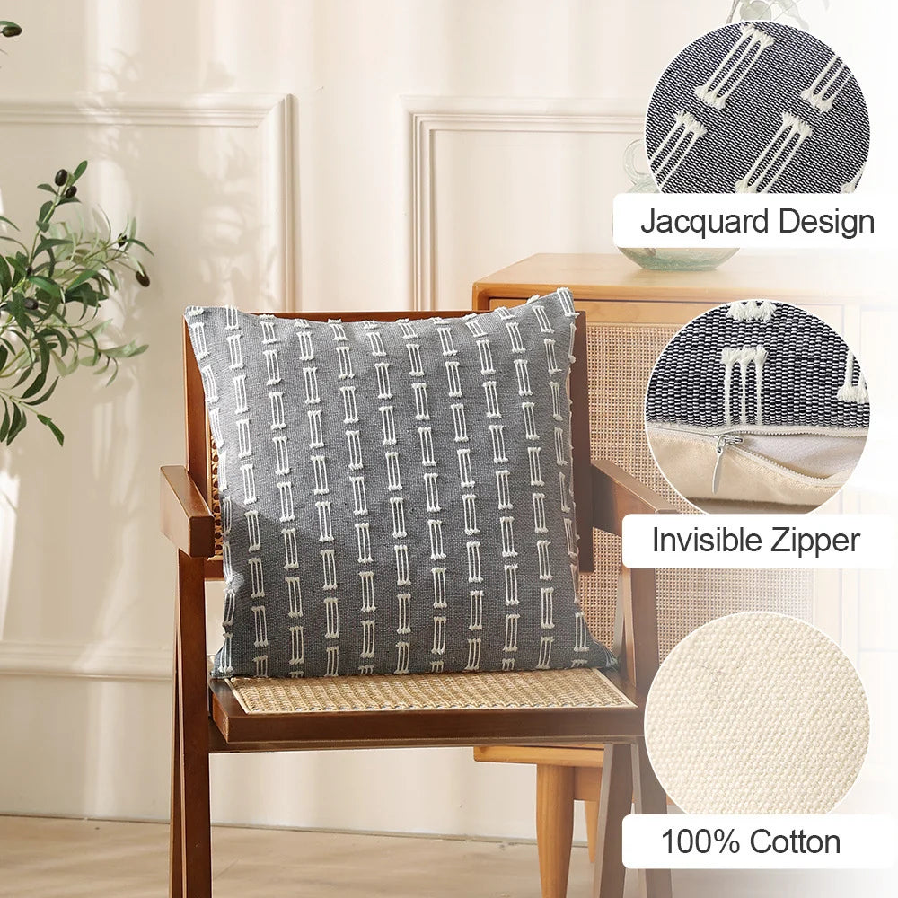 Rectangular Cushion Cover Embroidered Geometric Cotton Blend & Concealed Zipper