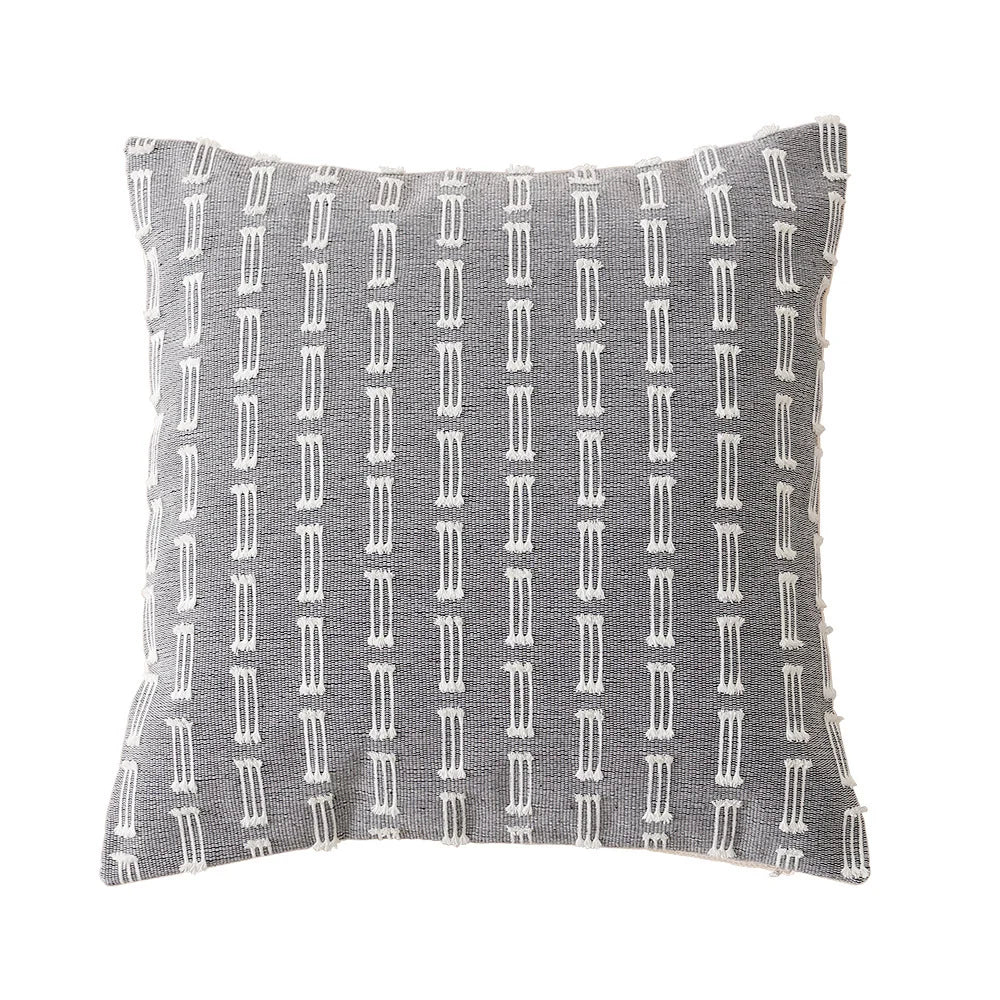 Rectangular Cushion Cover Embroidered Geometric Cotton Blend & Concealed Zipper