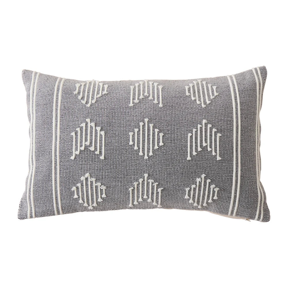 Rectangular Cushion Cover Embroidered Geometric Cotton Blend & Concealed Zipper