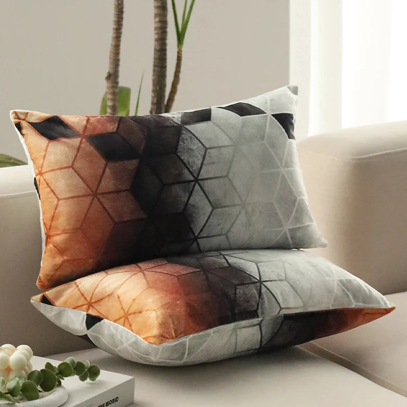 Rectangular Cushion Cover Geometric Microfiber Concealed Zipper