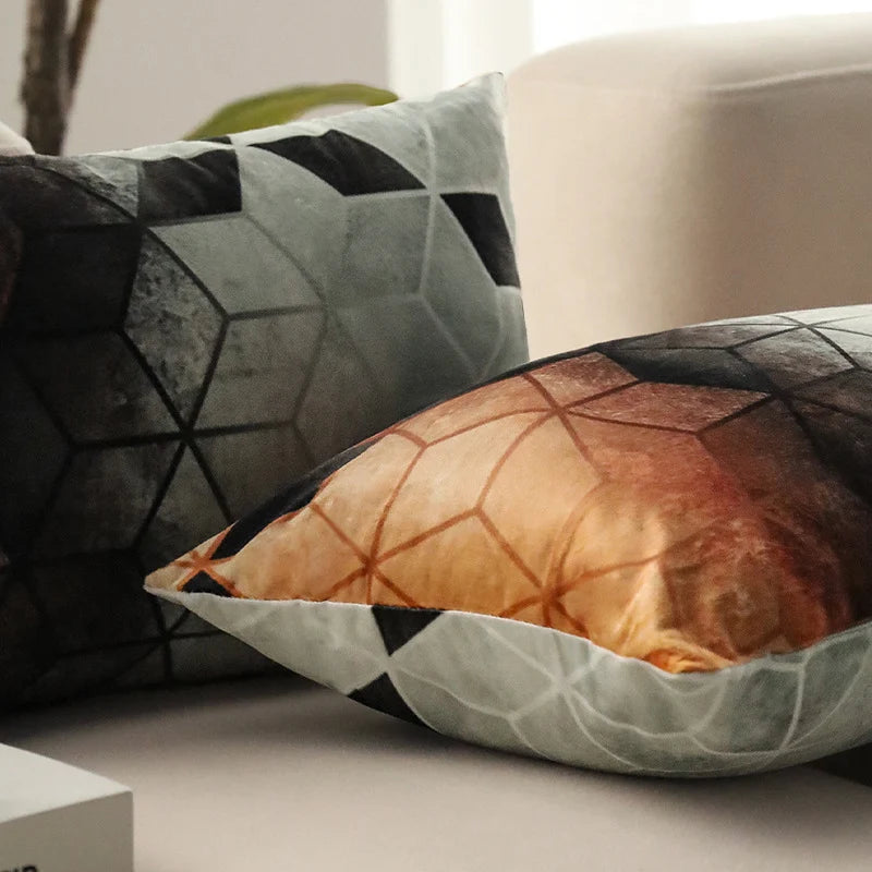 Rectangular Cushion Cover Geometric Microfiber Concealed Zipper