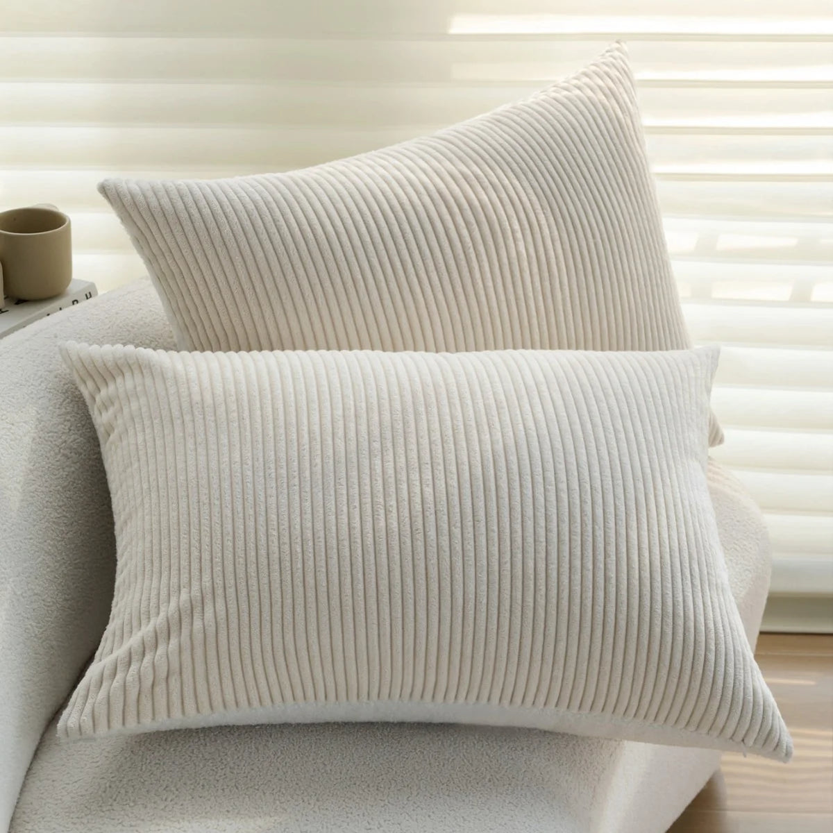Rectangular Cushion Cover Microvelour & Fine Ribbed 20x28 In