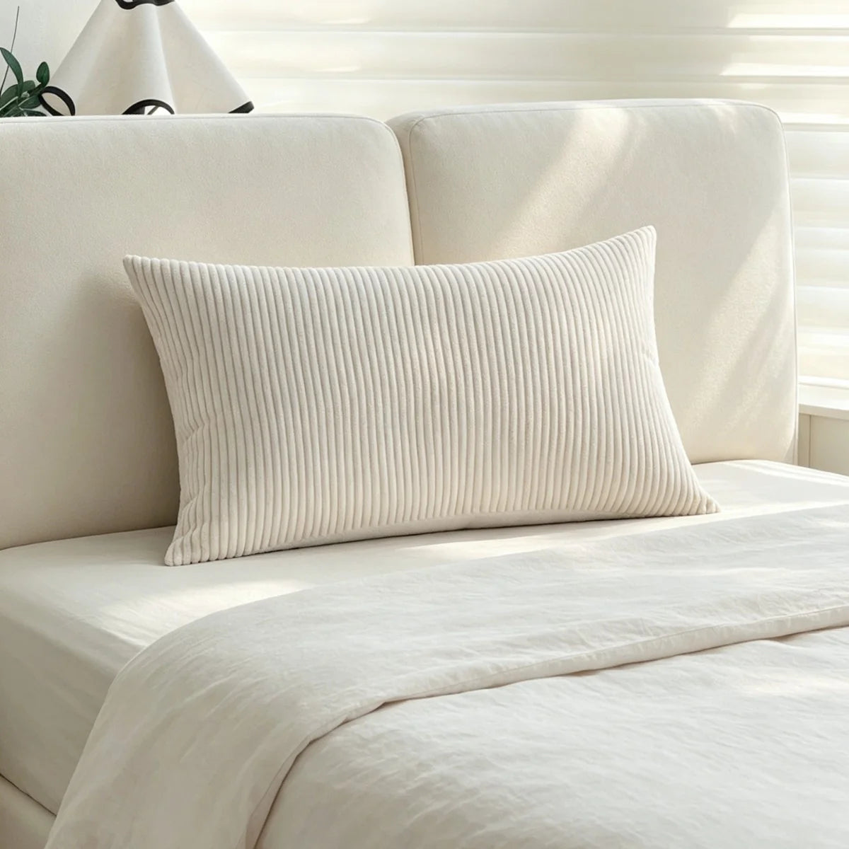 Rectangular Cushion Cover Microvelour & Fine Ribbed 20x28 In