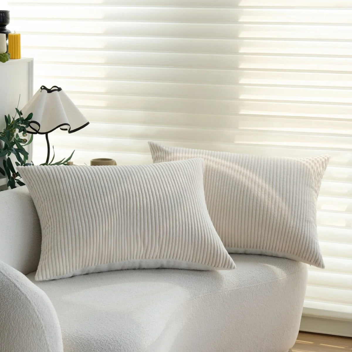 Rectangular Cushion Cover Microvelour & Fine Ribbed 20x28 In