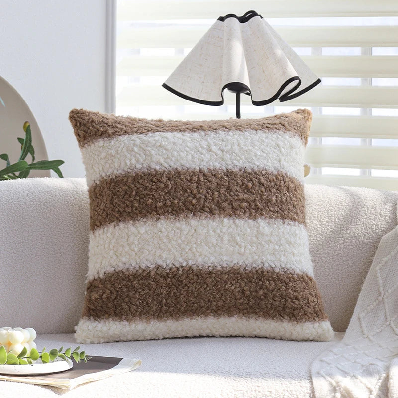 Rectangular Cushion Cover Teddy Fleece & Striped Sherpa