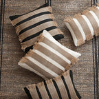 Rectangular Cushion Cover Woven Stripes Fringe Concealed Zipper