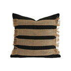 Rectangular Cushion Cover Woven Stripes Fringe Concealed Zipper