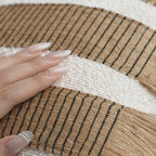 Rectangular Cushion Cover Woven Stripes Fringe Concealed Zipper