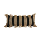 Rectangular Cushion Cover Woven Stripes Fringe Concealed Zipper