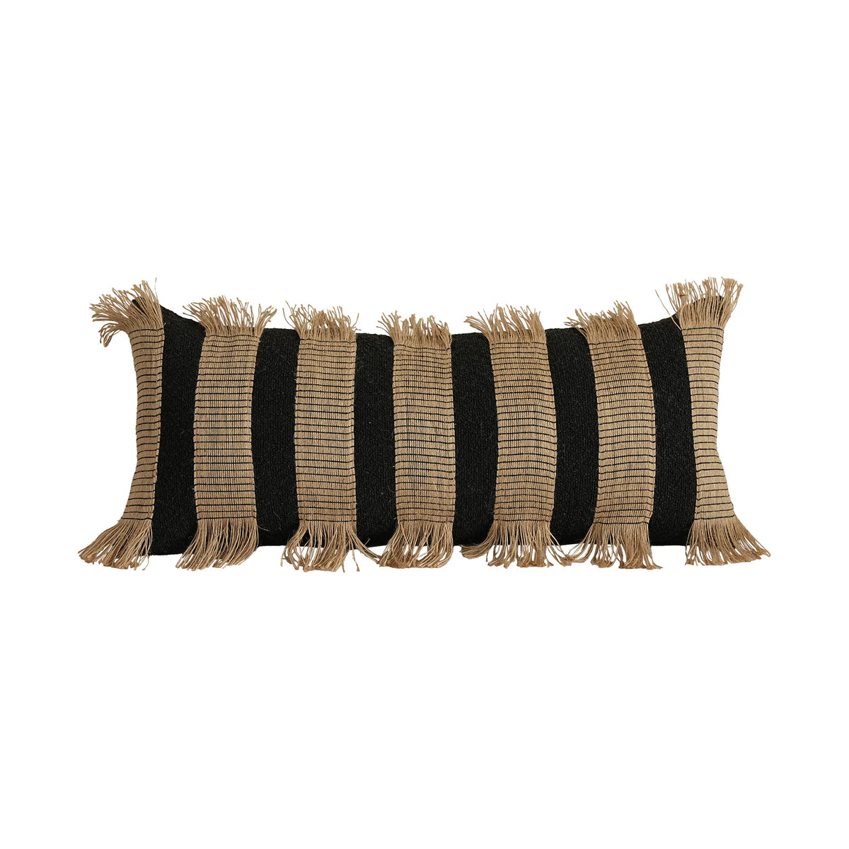 Rectangular Cushion Cover Woven Stripes Fringe Concealed Zipper